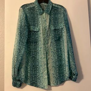 Green Snake Print Button-Up Blouse
